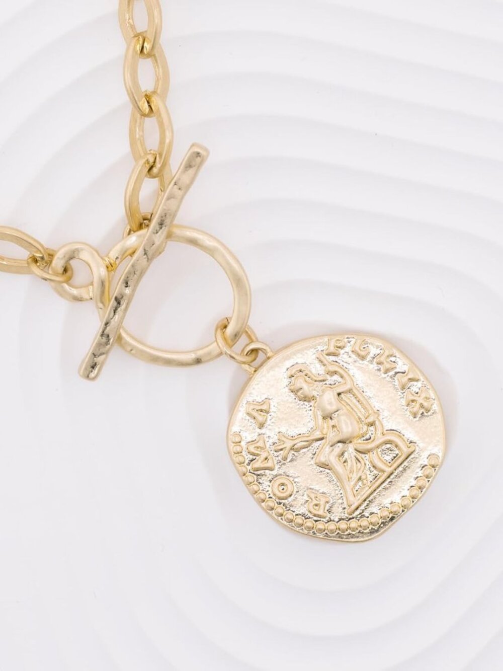 Chunky Coin Antique Gold Plated Thick Link Chain Layered Pendant Necklace for Wo - Picture 6 of 7